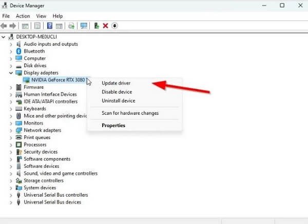 Device Manager Update Display Adapter